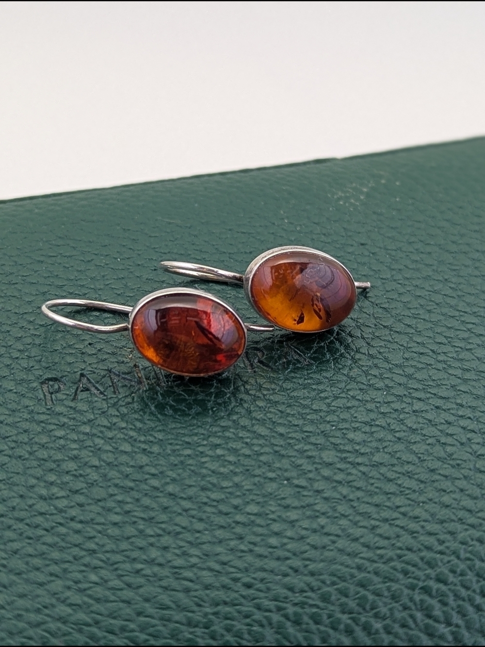 ✨ Sterling Silver Cognac Amber Drop Earrings ✨ - Picture 2 of 5
